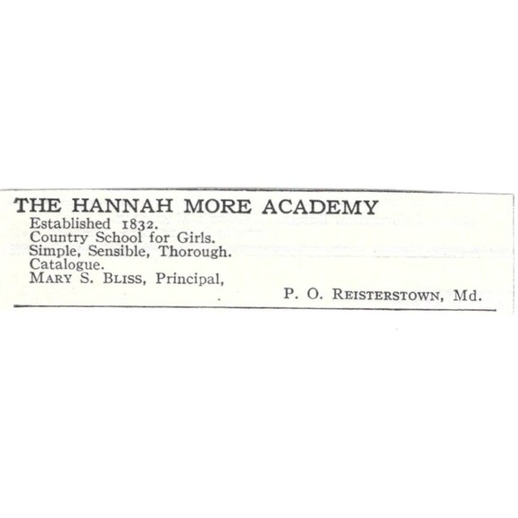 None Other - The Hannah More Academy Mary S. Bliss Reisterstown c1918 Advertisement AE5-SV3
